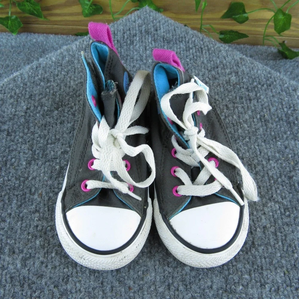 Converse Girls Sneaker Shoes Gray Fabric Lace‎ Up Size T 7 Medium